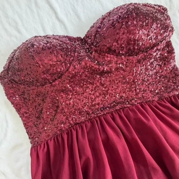 Vintage Formal Dress high low burgundy strapless size M prom - Picture 7 of 11